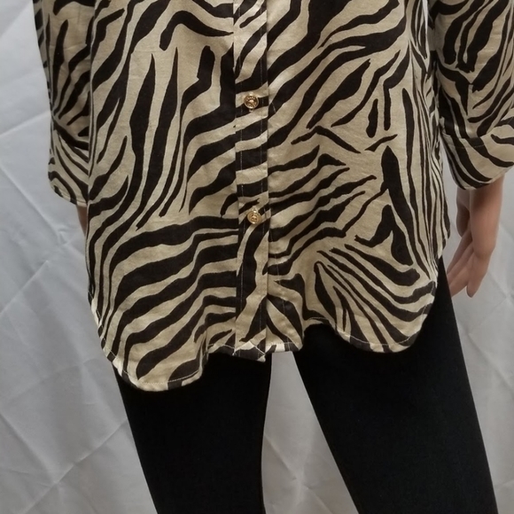 Chaps Button-Down Animal Print Blouse - Picture 2 of 9